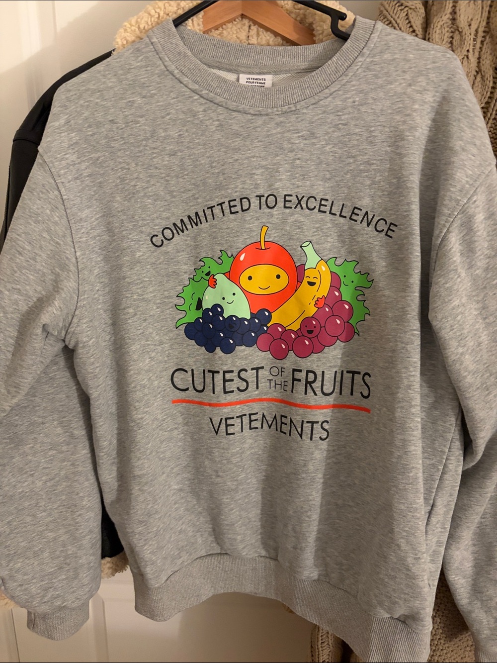 Vetements Grey Sweatshirt with Colorful Fruit Graphic